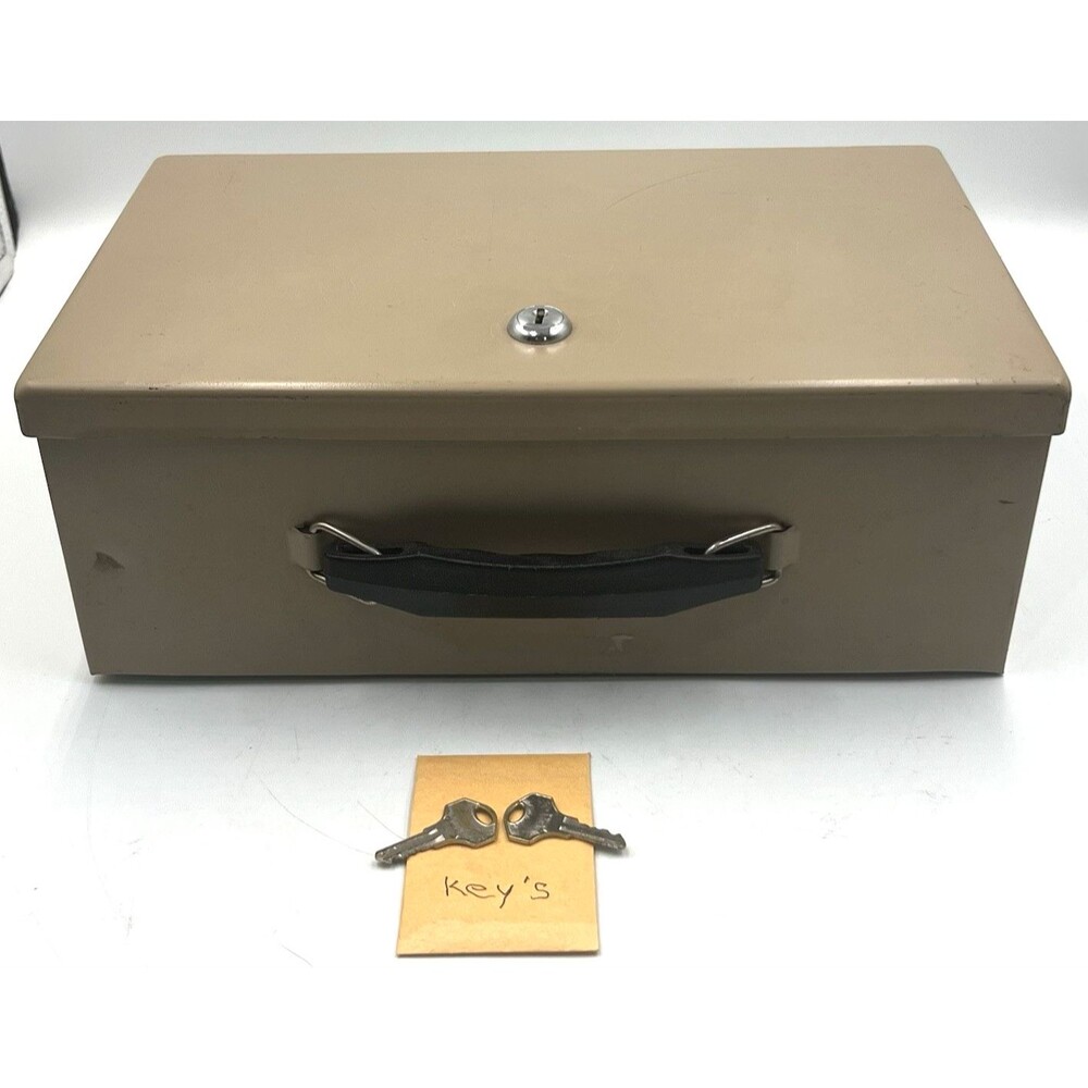Security Cash Box Vintage Rockaway Metal Lock Chest Tan w/ 2 Keys Inwood NY